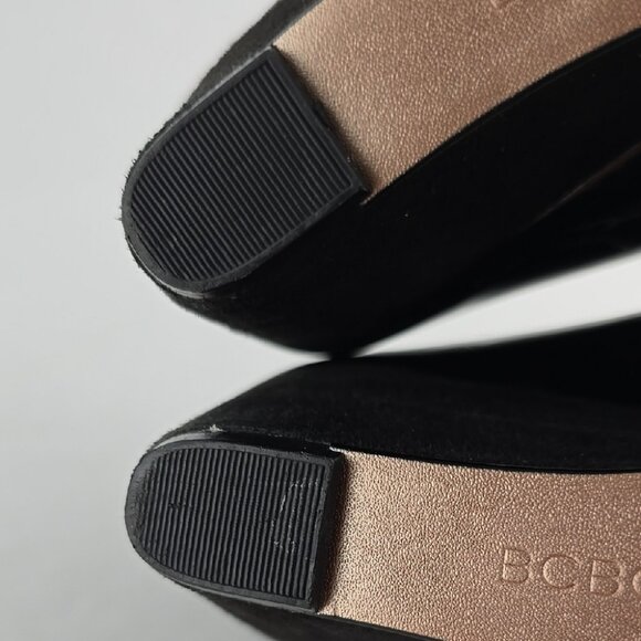 BCBGeneration Tedolie Black Patent Faux Suede Peep Toe Wedge Pump Size 6.5B - Picture 9 of 15